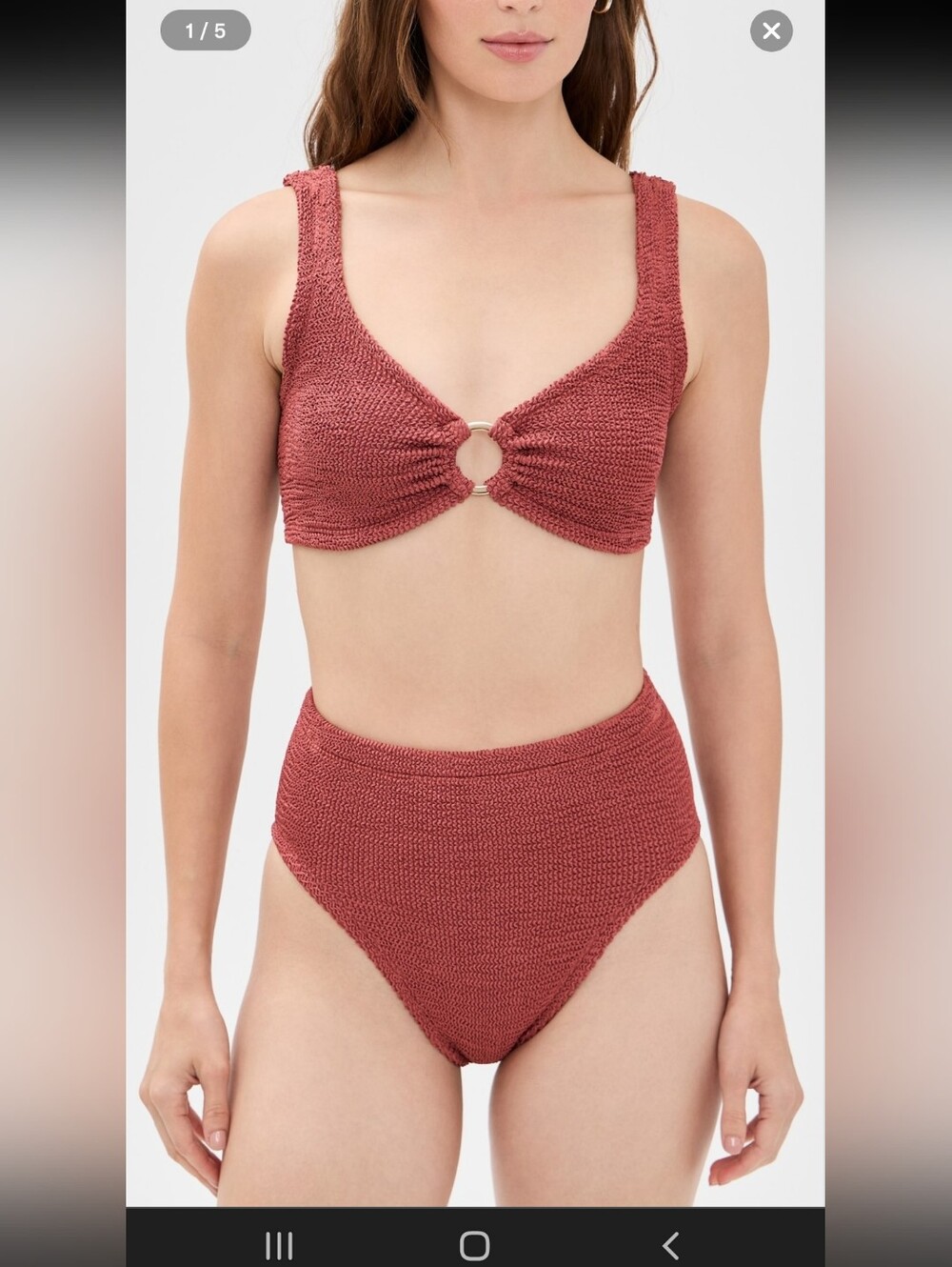 HUNZA G NADINE  BIKINI SET WITH GOLD HOOP IN METALLIC ROSEWOOD /ONE SIZE